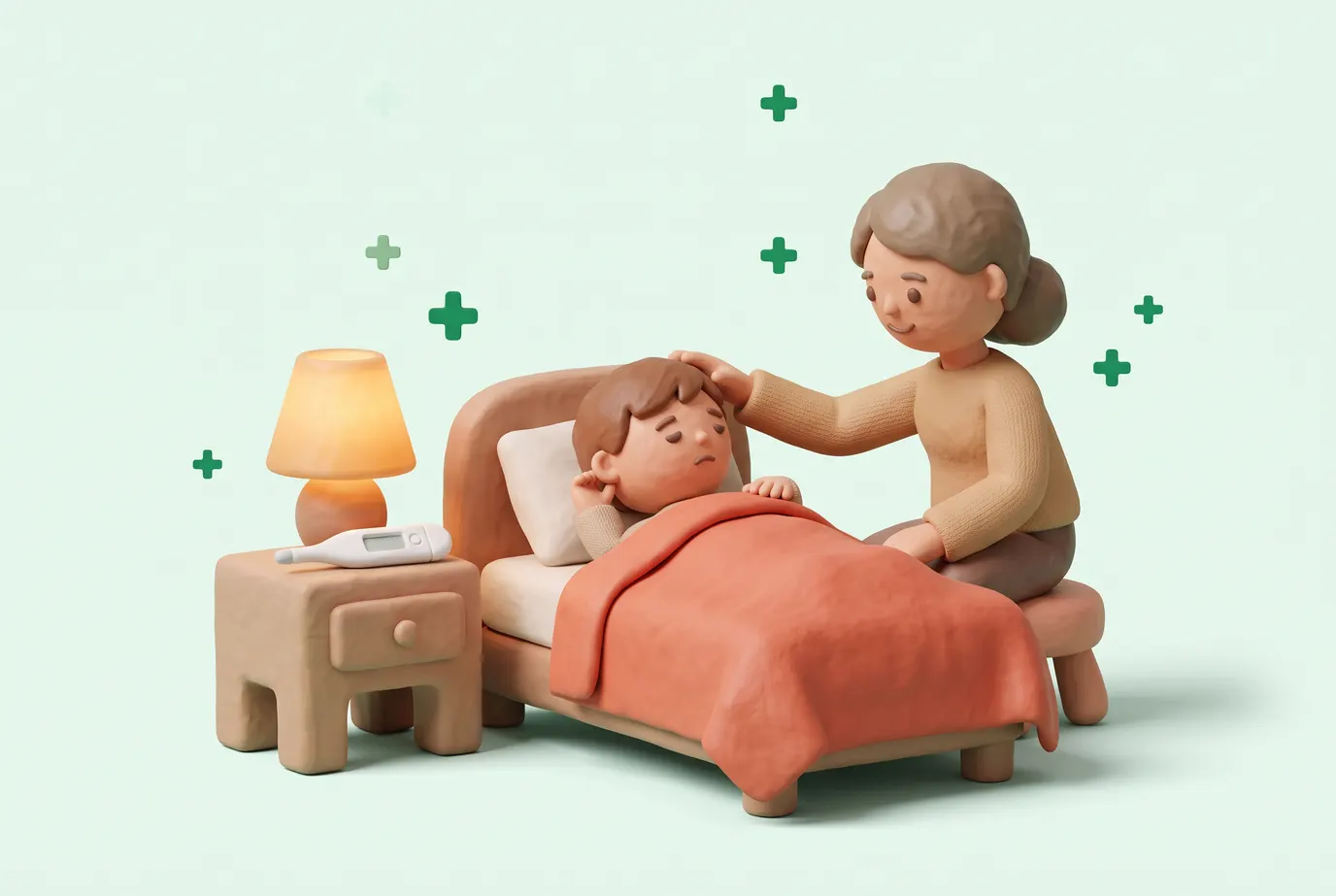 Niño con fiebre y dolor de oído, con un termómetro