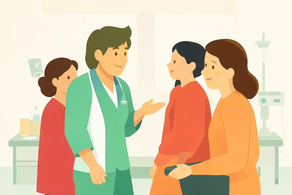Padres hablando con un profesional sanitario en una consulta