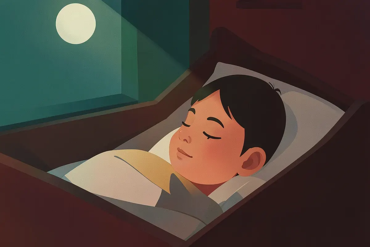 Niño durmiendo tranquilamente en su cuna por la noche