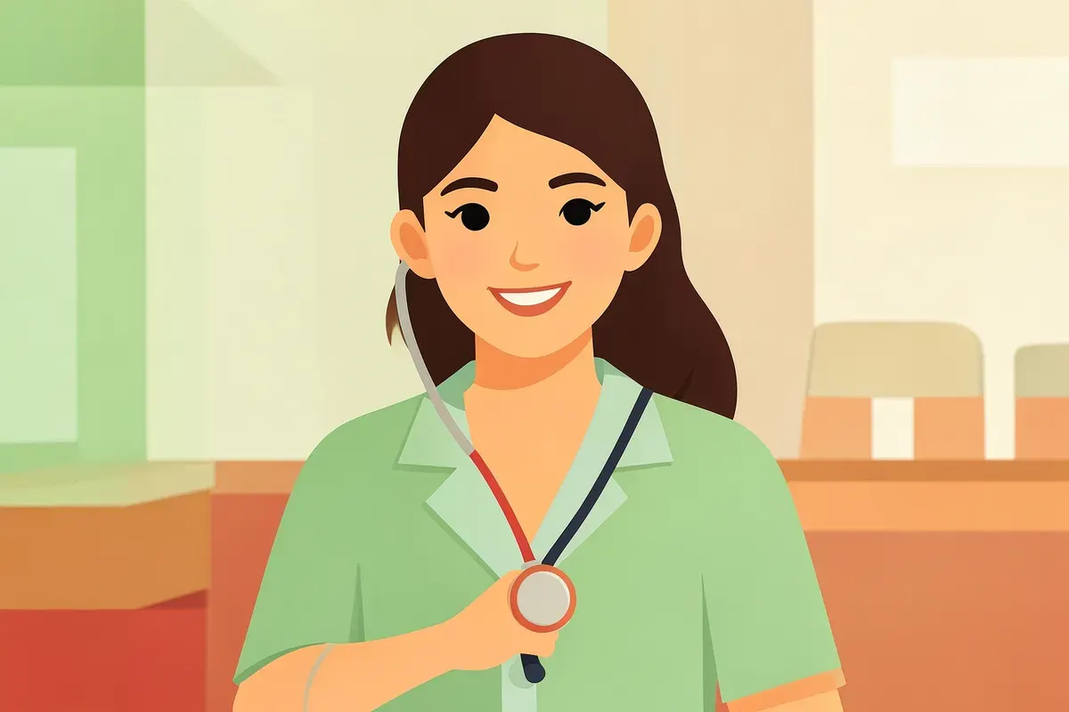 Pediatra sonriendo con un estetoscopio.