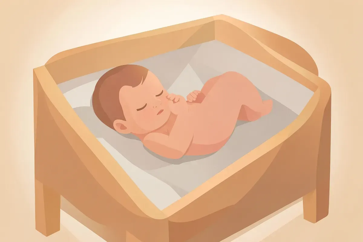 Recién nacido durmiendo plácidamente en una cuna, con expresión serena