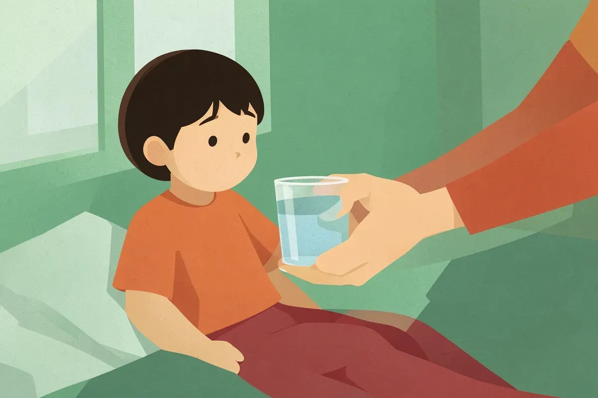 Niño recibiendo un vaso de agua de un adulto
